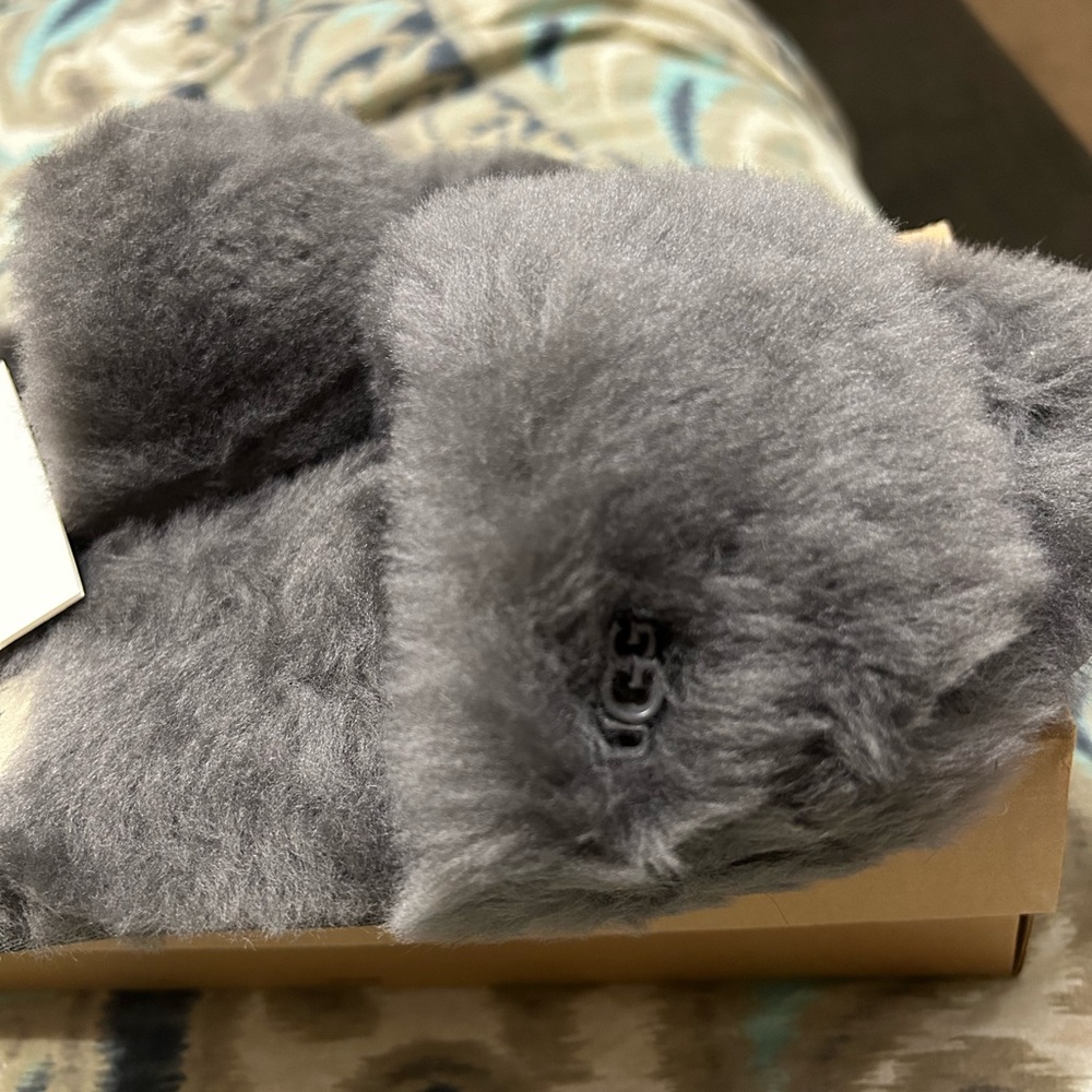 UGG Fluff Slide Slippers in Charcoal Gray - Picture 3 of 3